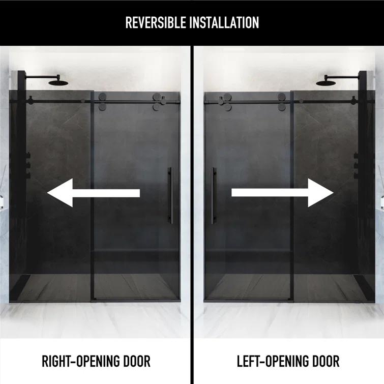 VIGO Elan 56-60" W x 74" H Sliding Frameless Shower Door with 3/8" Tinted Glass VG6041MBBLK6074