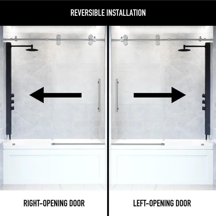 Elan 56-60" W x 66" H Sliding Frameless Tub Door with 3/8" Laminated Glass