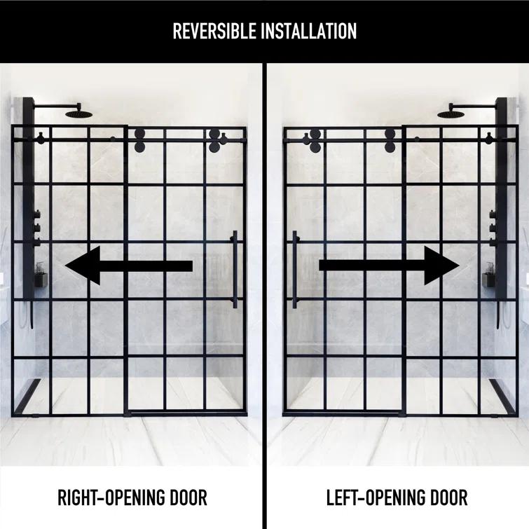 Elan 56-60" W x 74" H Sliding Frameless Shower Door with 3/8" Grid Clear Glass