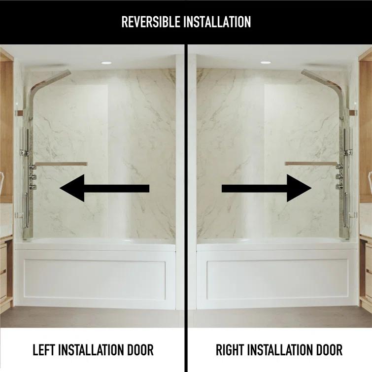 Rialto 34" W x 58" H Hinged Frameless Tub Door with with 5/16" Glass