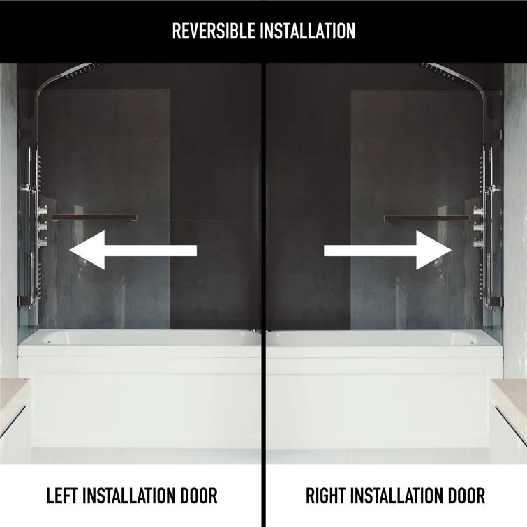 Rialto 34" W x 58" H Hinged Frameless Tub Door with with 5/16" Glass