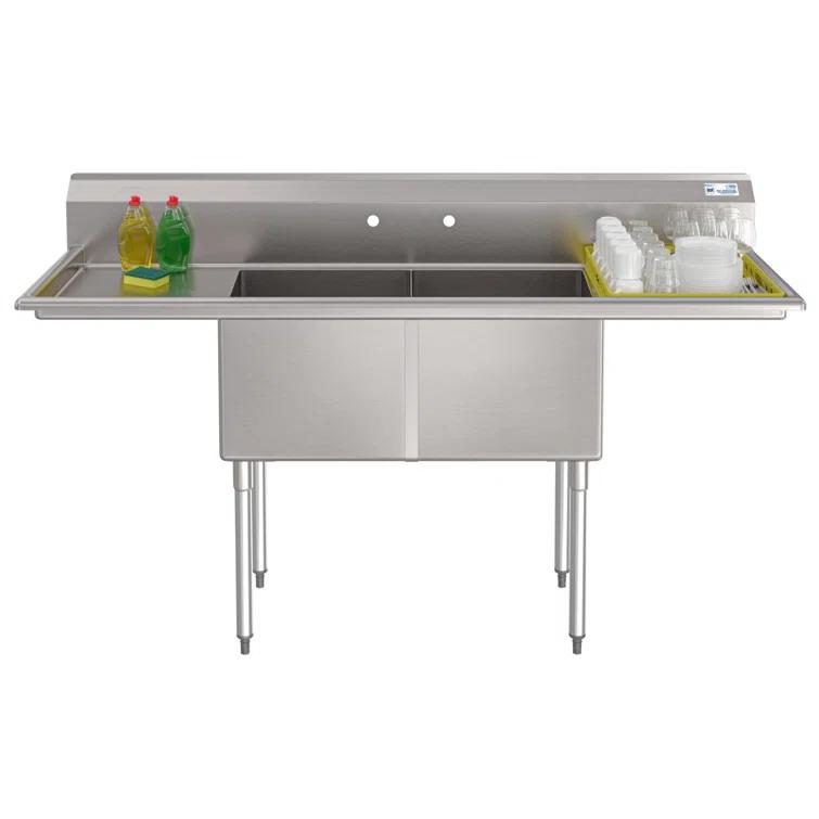 72 in. 16-Gauge Commercial Sink with Backsplash and Dual 18 in. Drainboards, Bowl Dimensions 18"x18"x14" in Stainless-Steel (KM-SB181814-18B316)
