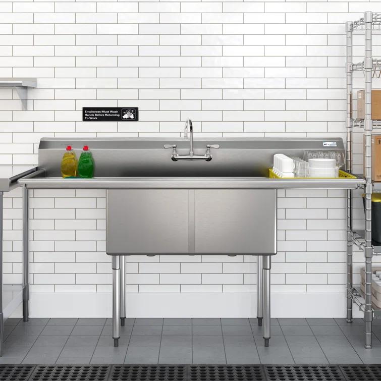 72 in. 16-Gauge Commercial Sink with Backsplash and Dual 18 in. Drainboards, Bowl Dimensions 18"x18"x14" in Stainless-Steel (KM-SB181814-18B316)