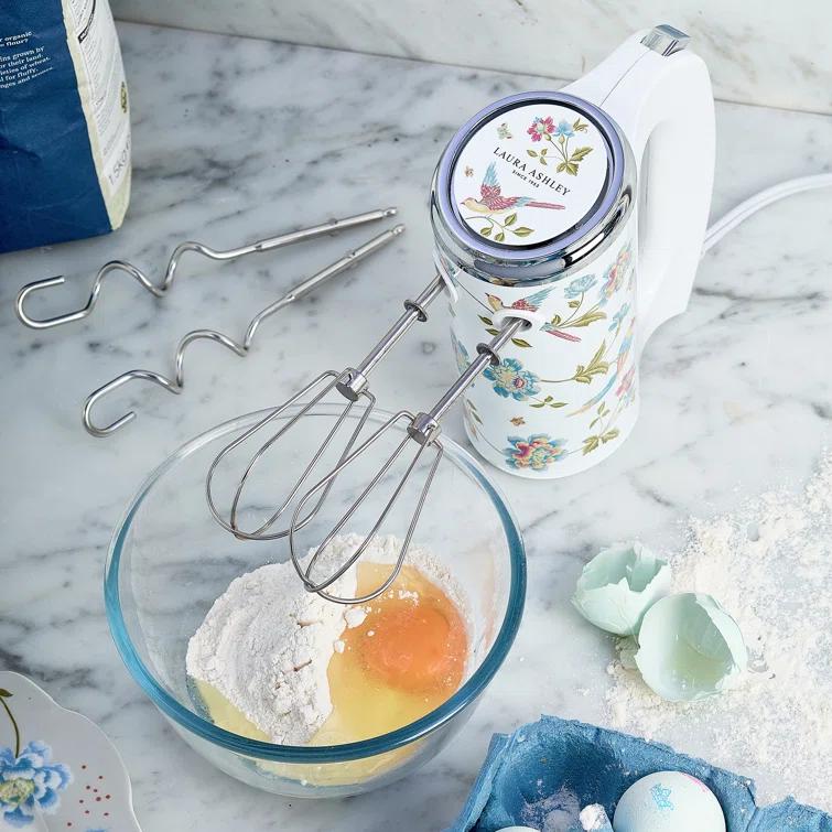 Laura Ashley Hand Mixer White: 300W, 5 Speeds, Stainless Steel, 1-Year Warranty