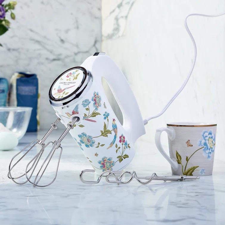 Laura Ashley Hand Mixer White: 300W, 5 Speeds, Stainless Steel, 1-Year Warranty