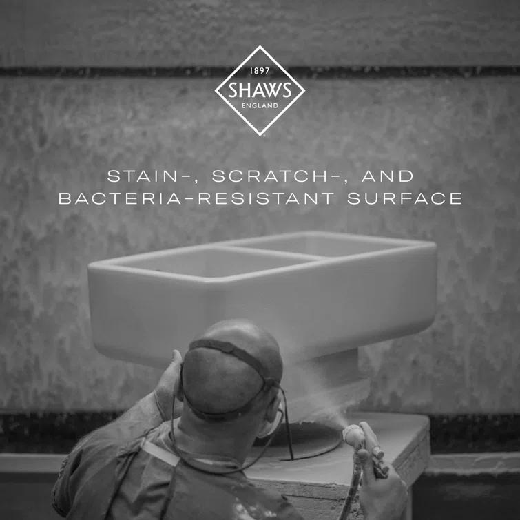 Shaws RC4019WH Lancaster 40" Double Bowl Farmhouse Apron Front Fireclay Kitchen Sink
