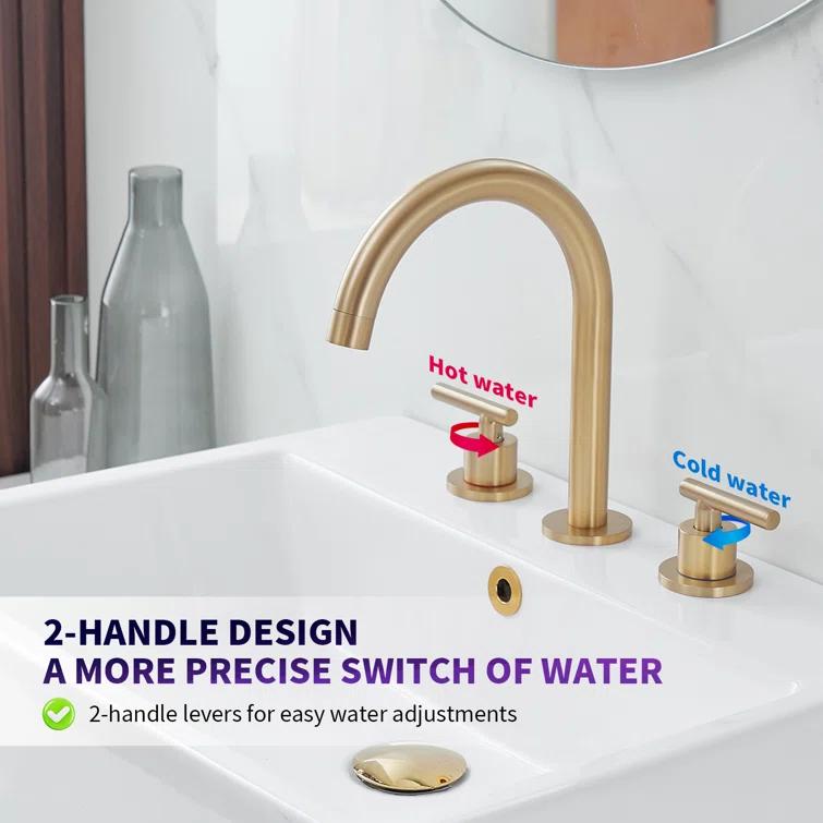 VIBRANTBATH 16441-BG Widespread Bathroom Faucet 3 Hole, 2-handle Bathroom Sink Faucet with Drain Assembly