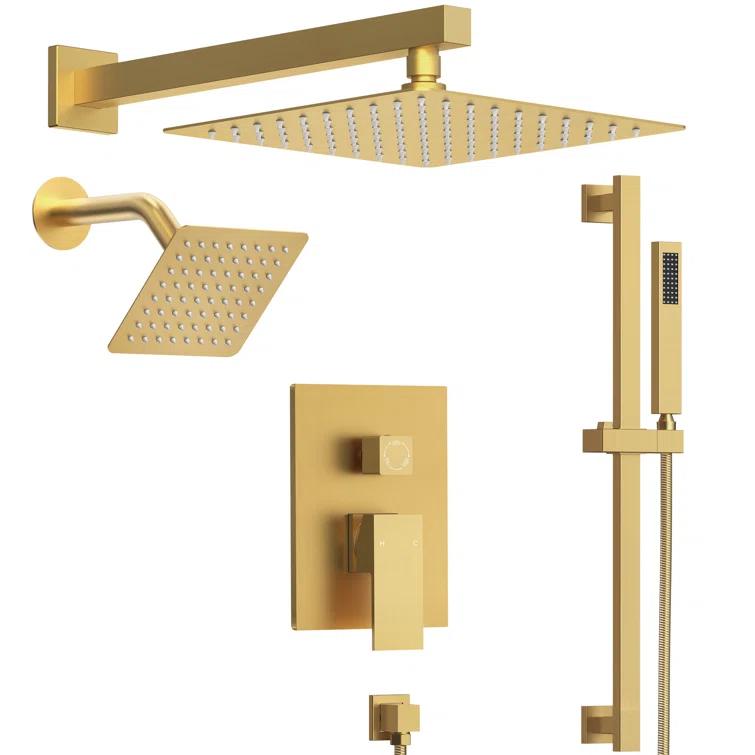 DualJetSpa Pressure-Balanced Shower System, Dual Wall Mount Showerheads with Slide Bar Handheld Spray