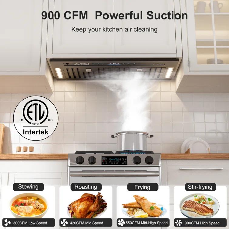 36 In. 900 Cfm Insert Range Hood In Black Stainless Steel With Dishwasher Filter