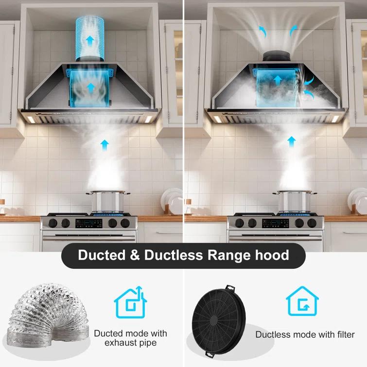 36 In. 900 Cfm Insert Range Hood In Black Stainless Steel With Dishwasher Filter
