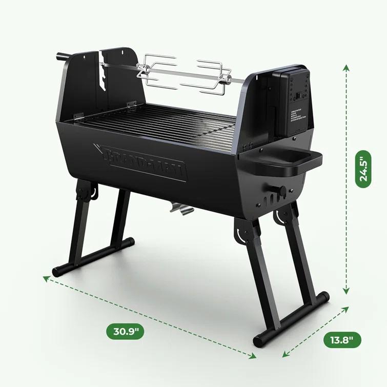 Brand-Man 2 in 1 Charcoal Grill with Rotisserie Grill Kit, Portable ‎Enameled Steel Barbecue Grill, Stainless Steel Spit Roaster with Motor & Adjustable Height for Backyard Camping Patio Tailgating