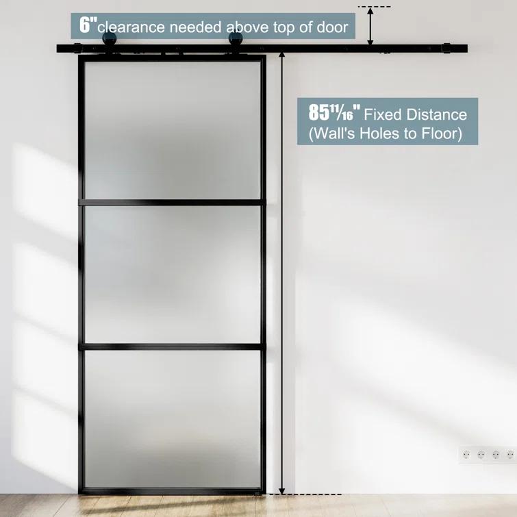 Metal and Glass Sliding Barn Door with Installation Hardware Kit ( Soft-close Included)