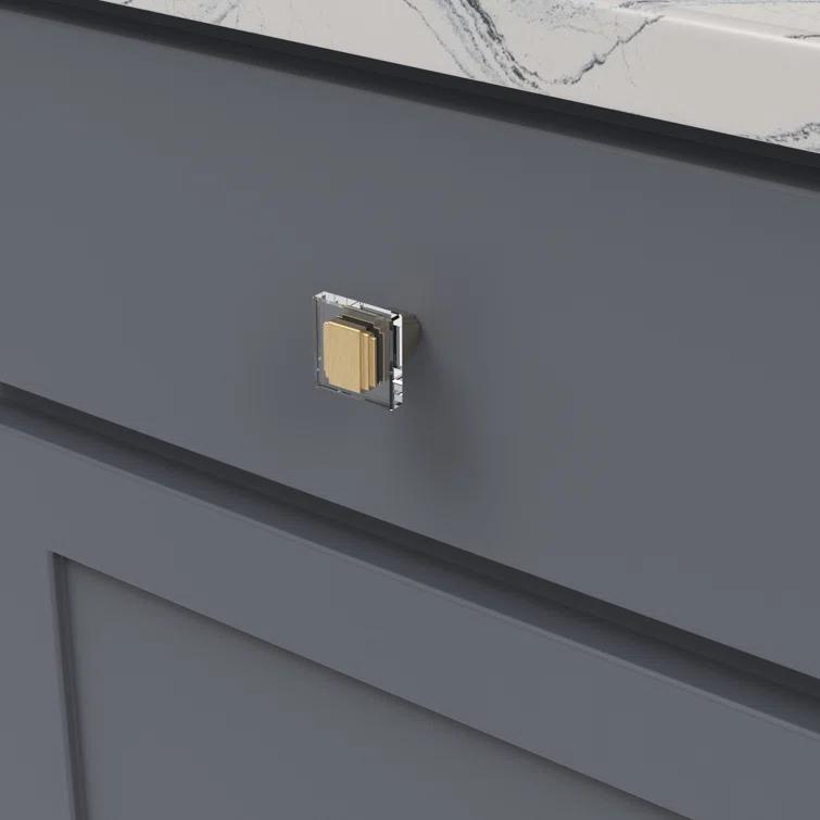 Brushed Golden Brass Square Knob with Mounting Hardware