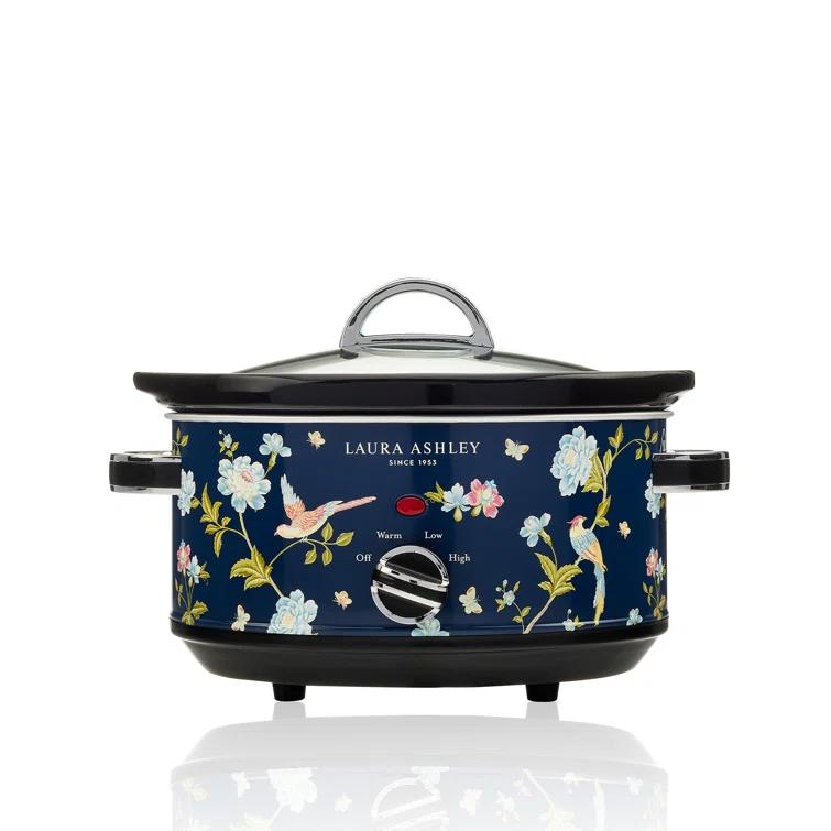 Laura Ashley 3.5L Slow Cooker Navy: Ceramic & Stainless Steel, 3 Settings, 320W, Keep Warm, 4 Quart Pot, 1-Year Warranty
