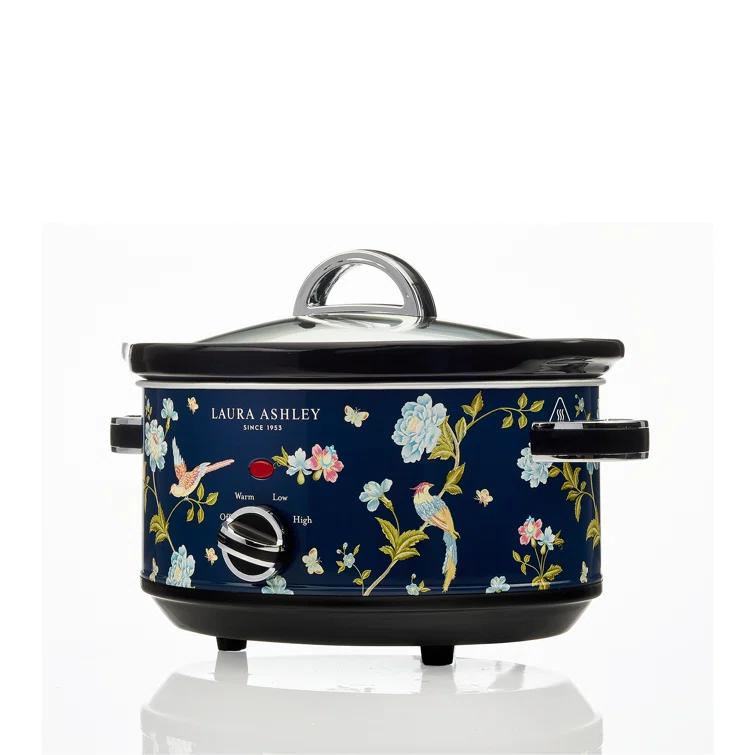 Laura Ashley 3.5L Slow Cooker Navy: Ceramic & Stainless Steel, 3 Settings, 320W, Keep Warm, 4 Quart Pot, 1-Year Warranty