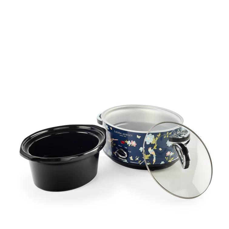 Laura Ashley 3.5L Slow Cooker Navy: Ceramic & Stainless Steel, 3 Settings, 320W, Keep Warm, 4 Quart Pot, 1-Year Warranty