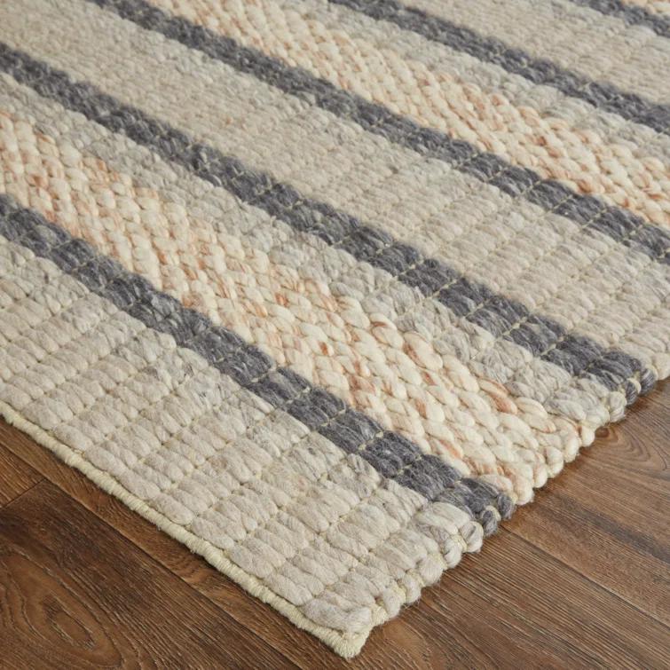 Orion Striped Handwoven Wool Area Rug in Natural/Beige/Ivory