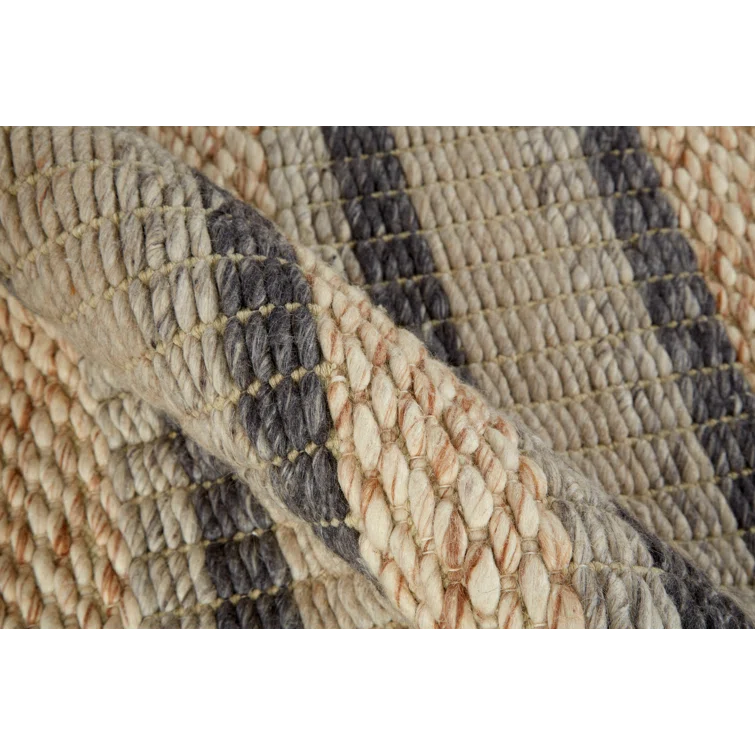 Orion Striped Handwoven Wool Area Rug in Natural/Beige/Ivory