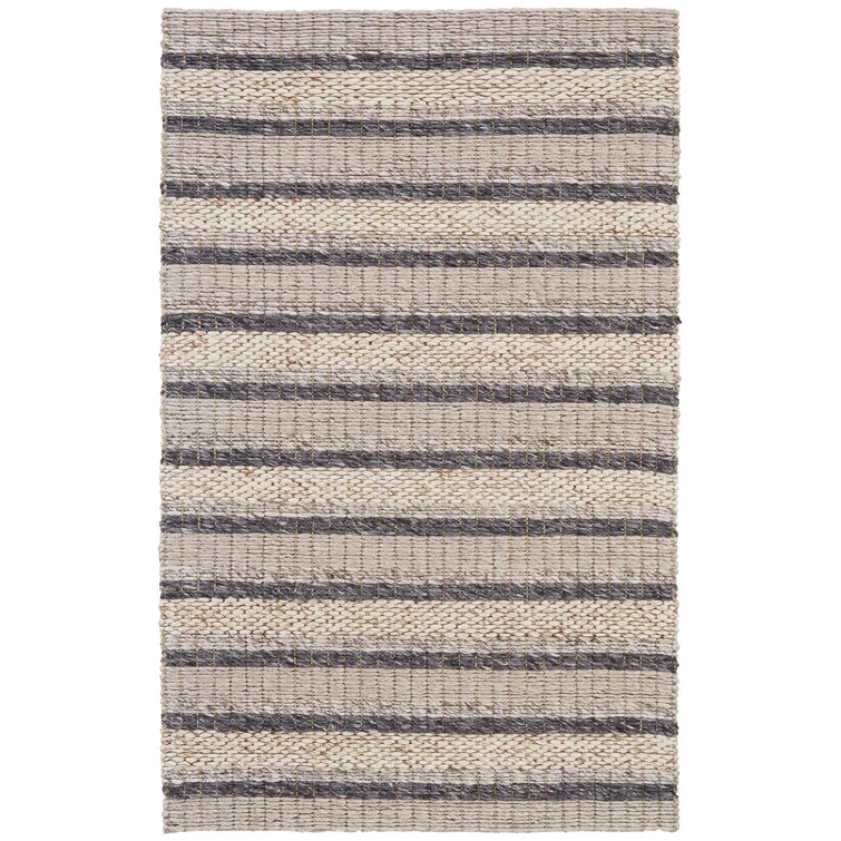 Orion Striped Handwoven Wool Area Rug in Natural/Beige/Ivory