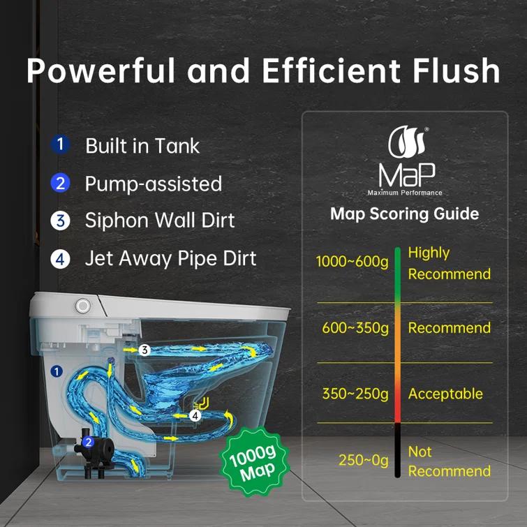 Smart Toilet ADA Comfortable Chair Height, 1000 Gram MaP Flushing Score, Built in Tank, Auto Open & Close Lid, Auto Flush, Foot Sensor Operation