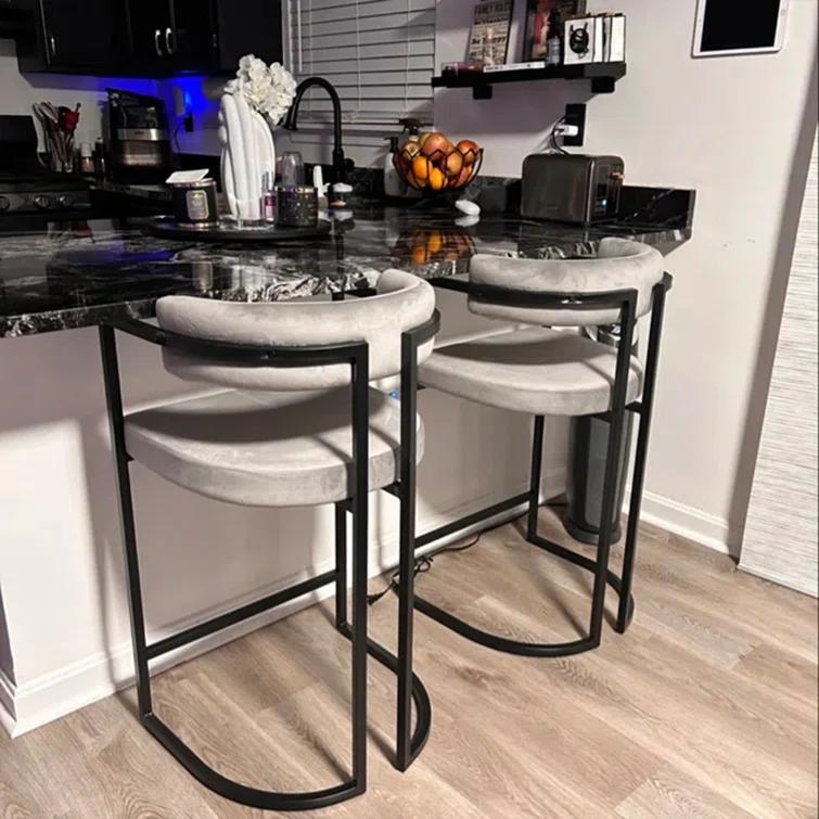 Ivy Bronx Modern Upholstered Hollow Bar Stool With Armrests And Footrests, Barrel High Stools (Set of 2)