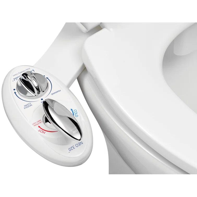 Hot And Cold Water, Self-Cleaning, Dual Nozzle, Non-Electric Bidet Attachment For Toilet Seat, Adjustable Water Pressure, Rear And Feminine Wash, Lever Control