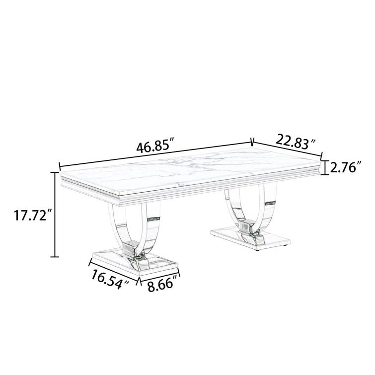 Rectangle Marble Coffee Table With Stainless Steel Base