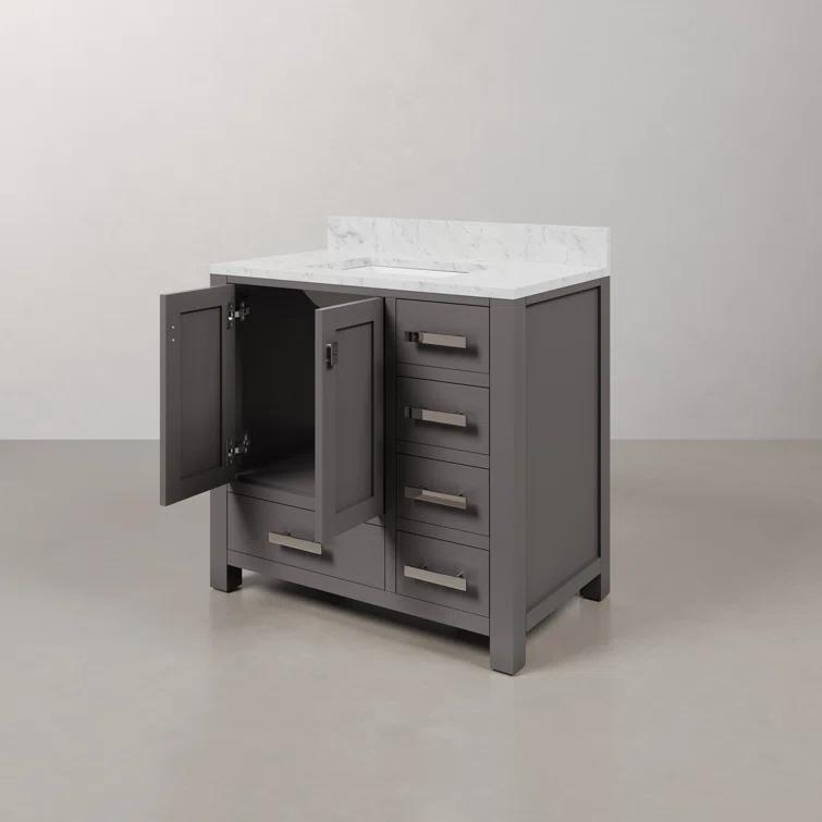 Madison 36 in. W x 21.5 in. D x 34 in. H Single Sink Bath Vanity in Cashmere Grey with Carrara White Marble Top
