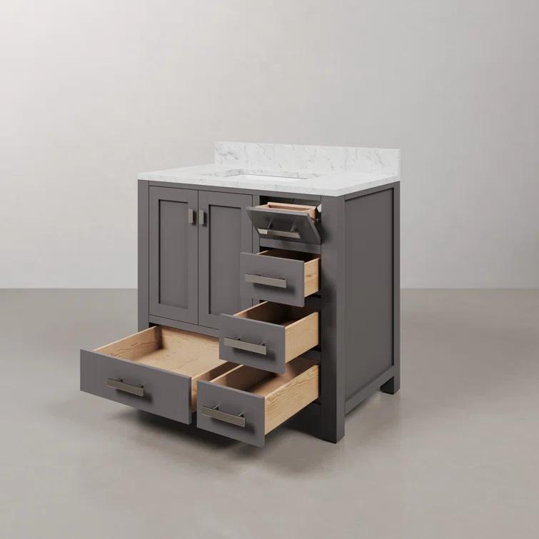 Madison 36 in. W x 21.5 in. D x 34 in. H Single Sink Bath Vanity in Cashmere Grey with Carrara White Marble Top