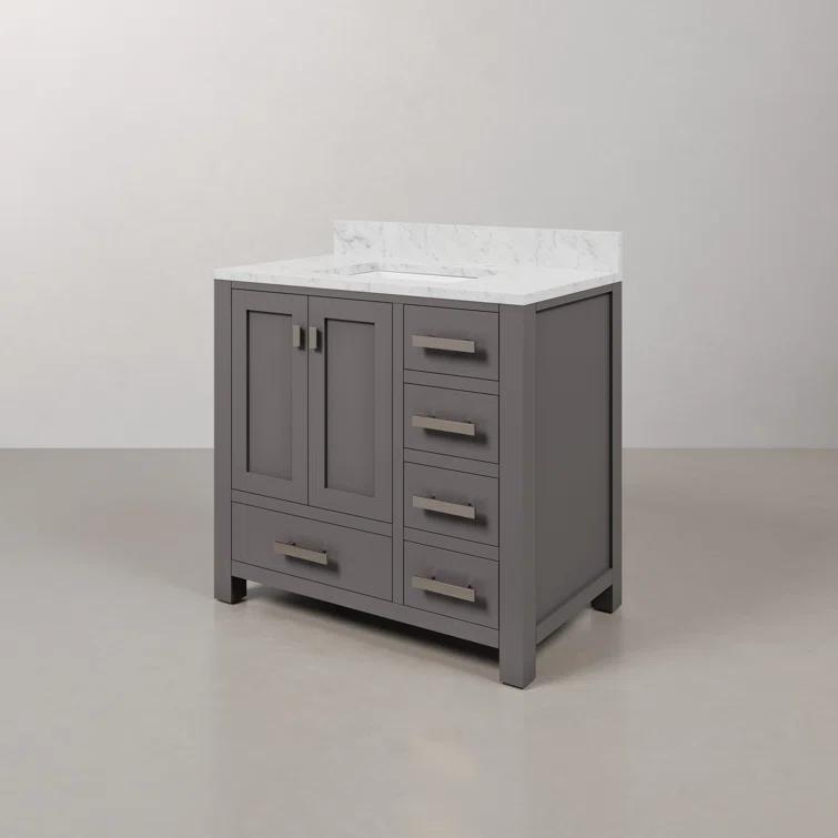Madison 36 in. W x 21.5 in. D x 34 in. H Single Sink Bath Vanity in Cashmere Grey with Carrara White Marble Top