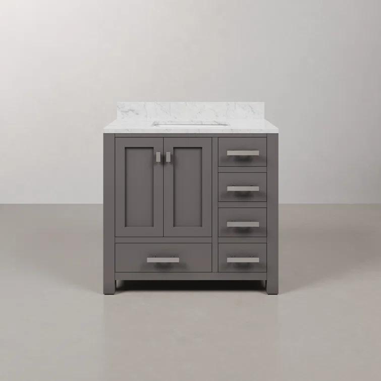 Madison 36 in. W x 21.5 in. D x 34 in. H Single Sink Bath Vanity in Cashmere Grey with Carrara White Marble Top