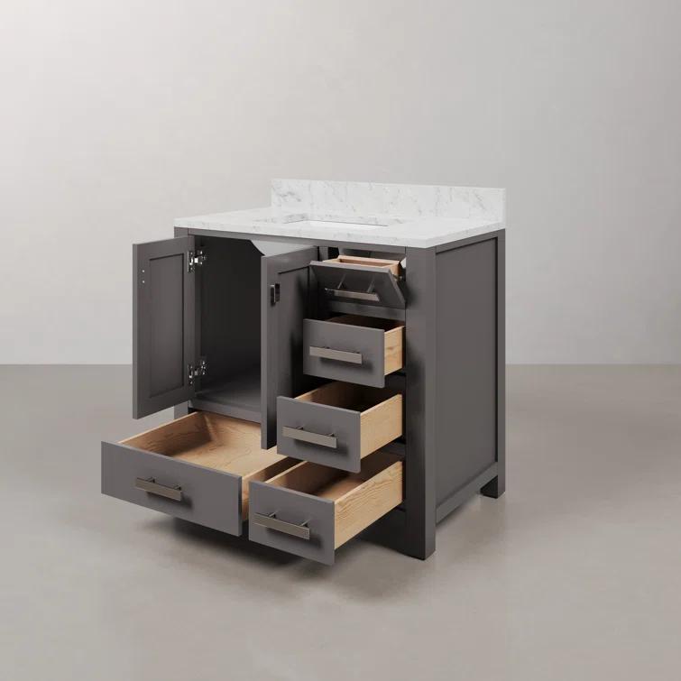 Madison 36 in. W x 21.5 in. D x 34 in. H Single Sink Bath Vanity in Cashmere Grey with Carrara White Marble Top