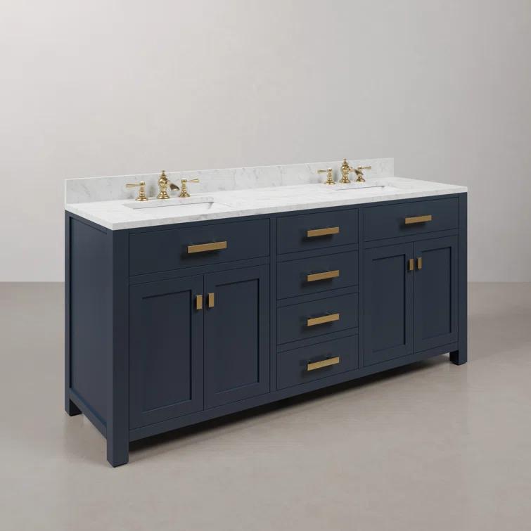 Madison 72" Monarch Blue Double Sink Vanity with Marble Top