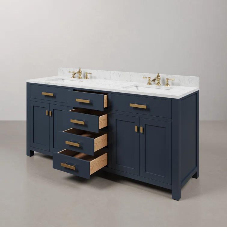Madison 72" Monarch Blue Double Sink Vanity with Marble Top