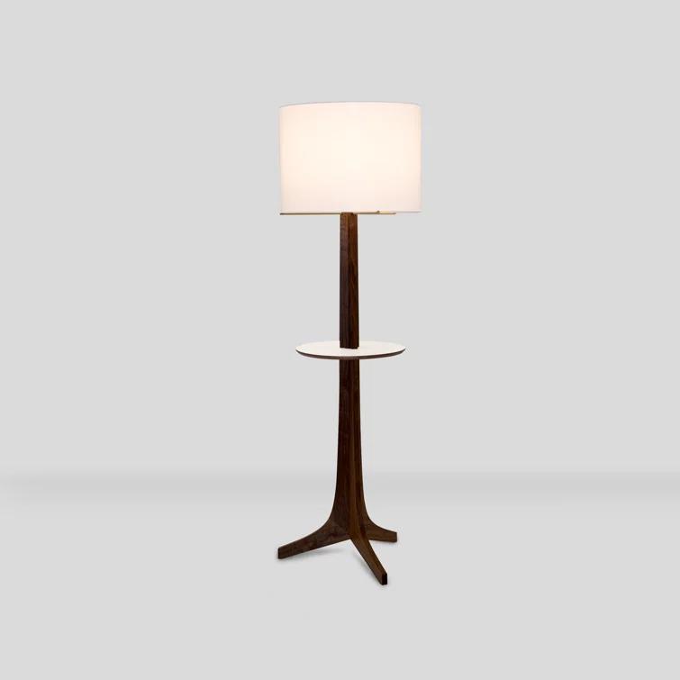 Tripod Burlap Shade Floor Lamp with Brushed Aluminum and Dark Walnut