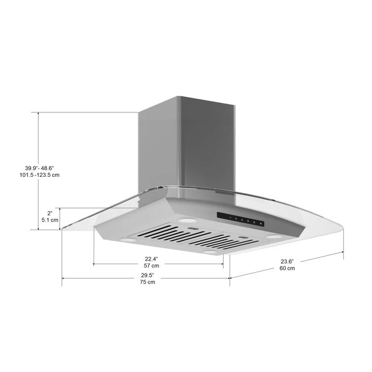 Ancona Ancona 30" Stainless Steel 650 CFM Convertible Island Range Hood with Baffle Filter AN-1418