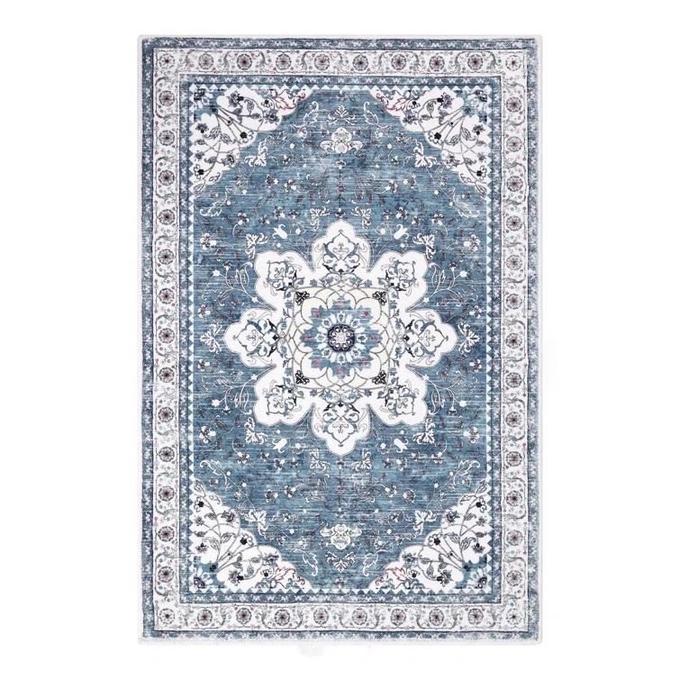 Machine Washable Non-Slip Blue Oriental Area Rug