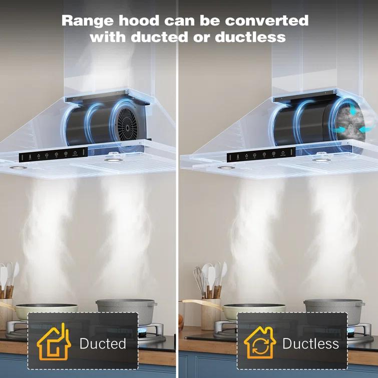 36" 900 CFM Convertible Wall Mount Range Hood with LED Lights & Hands-Free Control