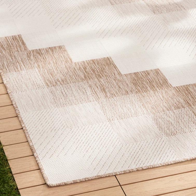 NICOLE MILLER NEW YORK Patio Country Ombre Chevron Outdoor Area Rug, Beige/Cream