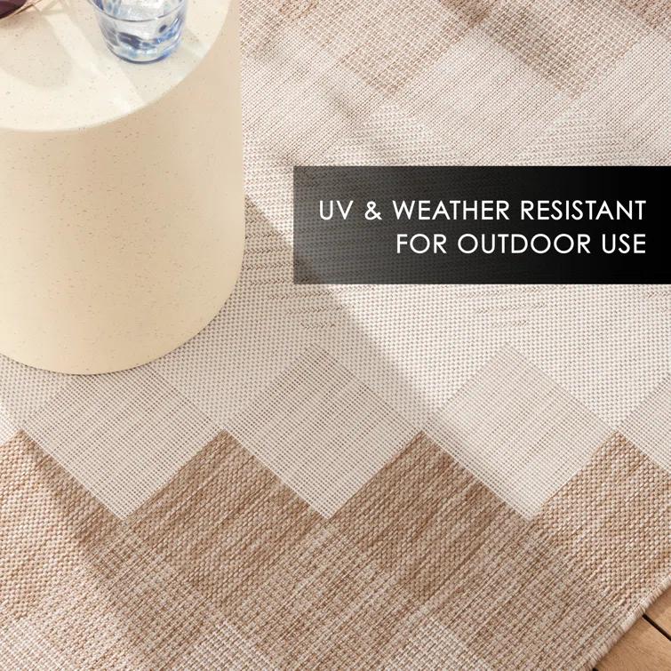 NICOLE MILLER NEW YORK Patio Country Ombre Chevron Outdoor Area Rug, Beige/Cream
