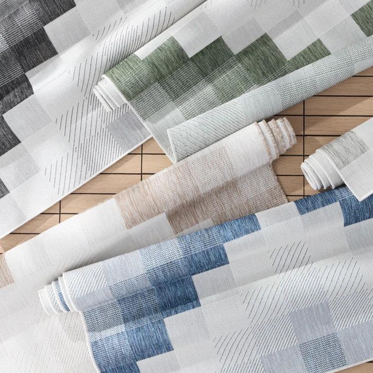 NICOLE MILLER NEW YORK Patio Country Ombre Chevron Outdoor Area Rug, Beige/Cream