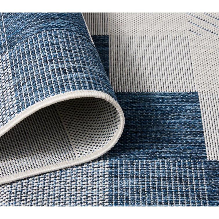 NICOLE MILLER NEW YORK Patio Country Ombre Chevron Outdoor Area Rug, Navy Blue/Cream