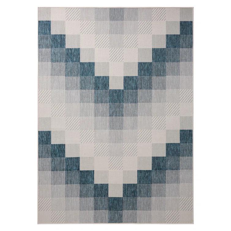 NICOLE MILLER NEW YORK Patio Country Ombre Chevron Outdoor Area Rug, Navy Blue/Cream