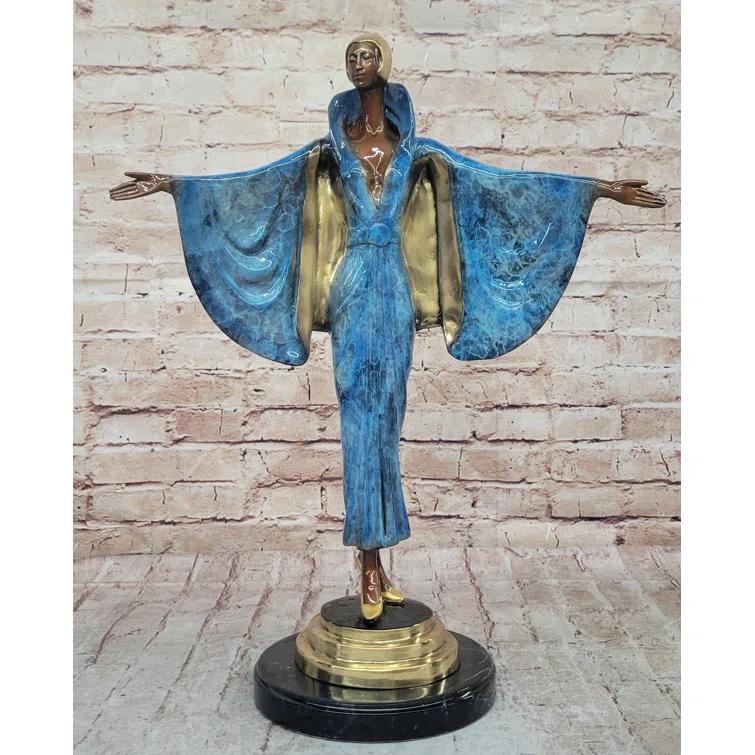 Red Barrel Studio® Nikel Julius Erte Art Deco Bronze Fashion Model Showgirl Sculpture Statue Glazed Patina 19" x 15"