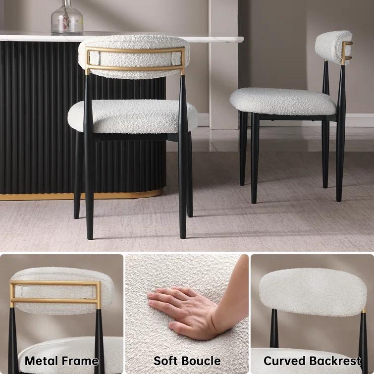 2 Pieces Boucle Armless Dining Chair, Upholstered Accent Chair