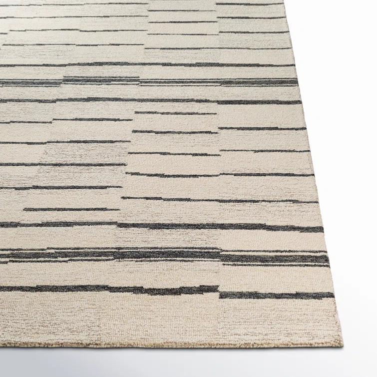 Rune Striped Handmade Tufted Wool Area Rug in Beige/Charcoal