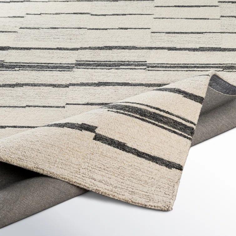 Rune Striped Handmade Tufted Wool Area Rug in Beige/Charcoal