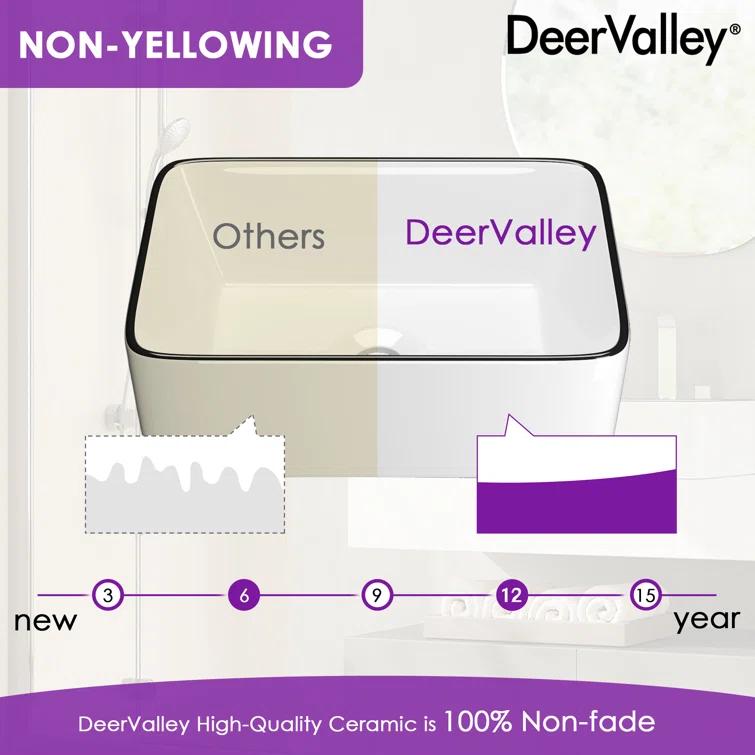 DeerValley DV-1V0317 Deervalley Liberty 16'' X 12'' Rectangular Vitreous China Vessel Bathroom Sink, White With Black Striped Edge