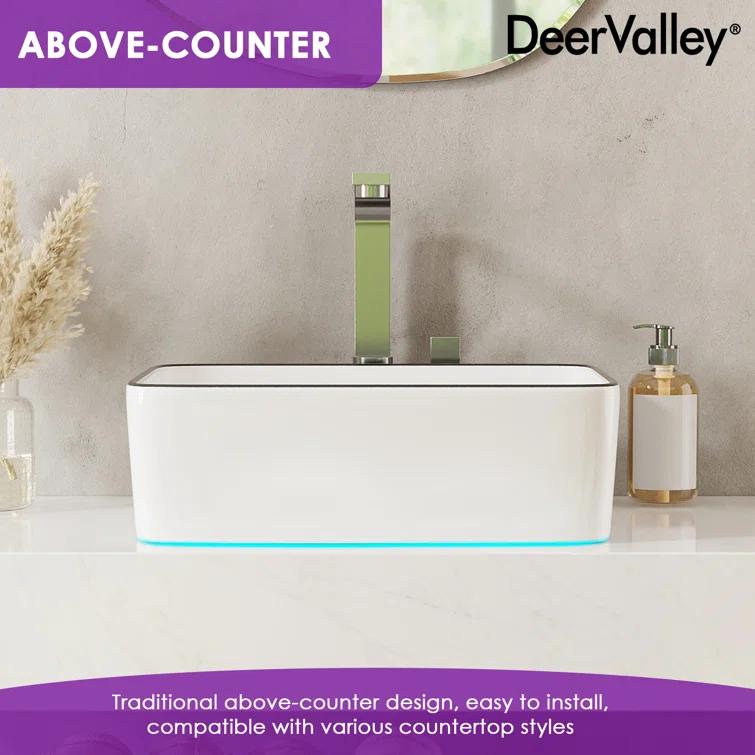 DeerValley DV-1V0317 Deervalley Liberty 16'' X 12'' Rectangular Vitreous China Vessel Bathroom Sink, White With Black Striped Edge