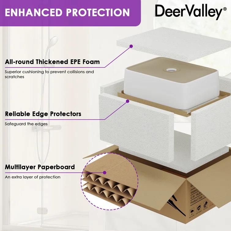 DeerValley DV-1V0317 Deervalley Liberty 16'' X 12'' Rectangular Vitreous China Vessel Bathroom Sink, White With Black Striped Edge